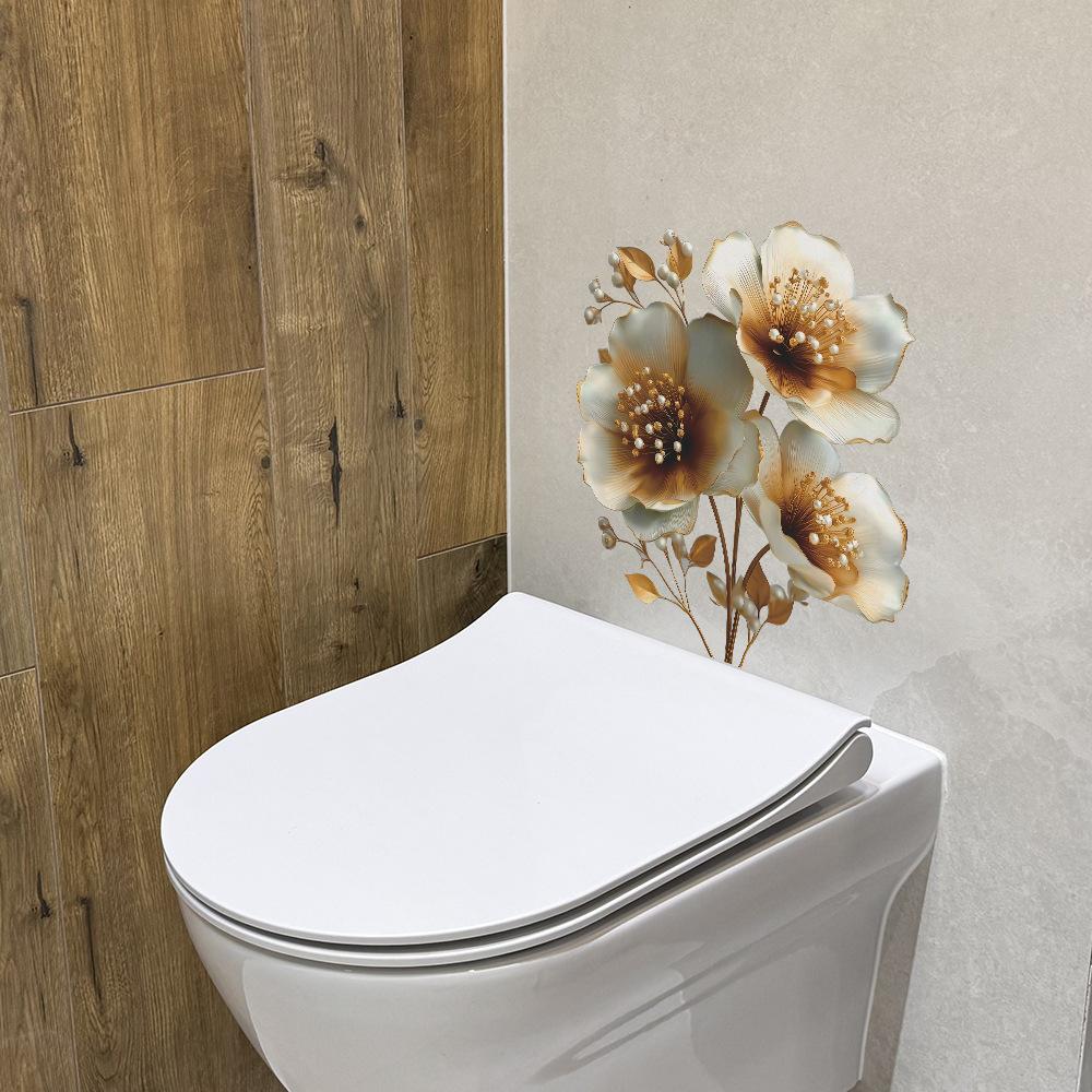 Personalized Embossed Floral Bathroom Toilet Stickers and Home Wall Beautification Stickers
