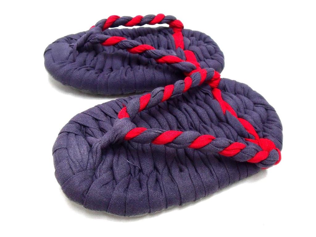 Heelless Sandals with Elastic Navy Blue with Navy Blue and Red Combination Free Size [Warajigumi] Backing, (ASI-25),
