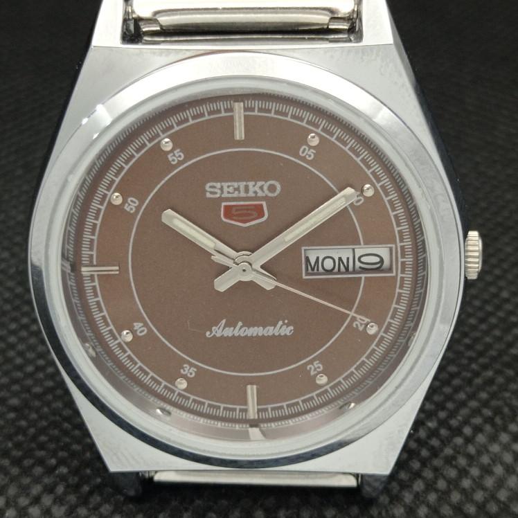 REFURBISHED VINTAGE SEIKO 5 AUTO 6309A JAPAN MENS D/D BROWN WATCH 593c-a314867-2