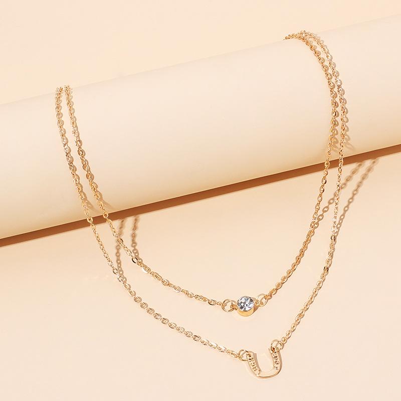ins cold wind simple zircon multi-layer necklace collarbone chain U-shaped horseshoe choker stacked neck chain