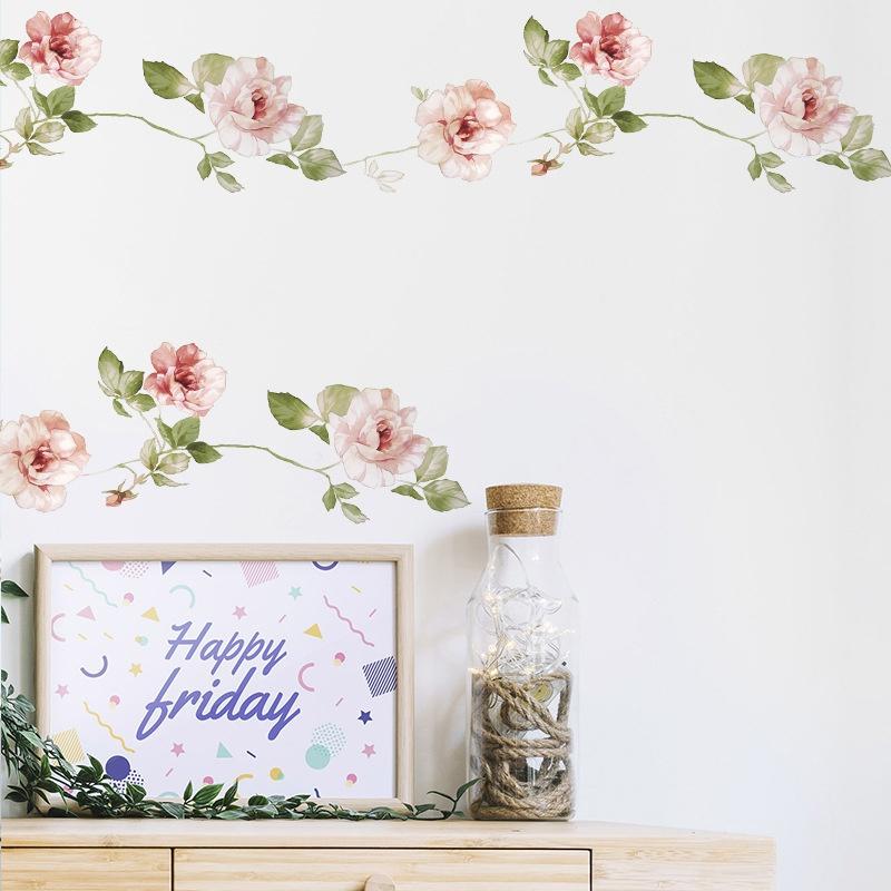 Floral Flowers Vine Wall Sticker Bedroom Home Decoration Living Room Skirting Removable Wallpaper Self-adhesive Stickers