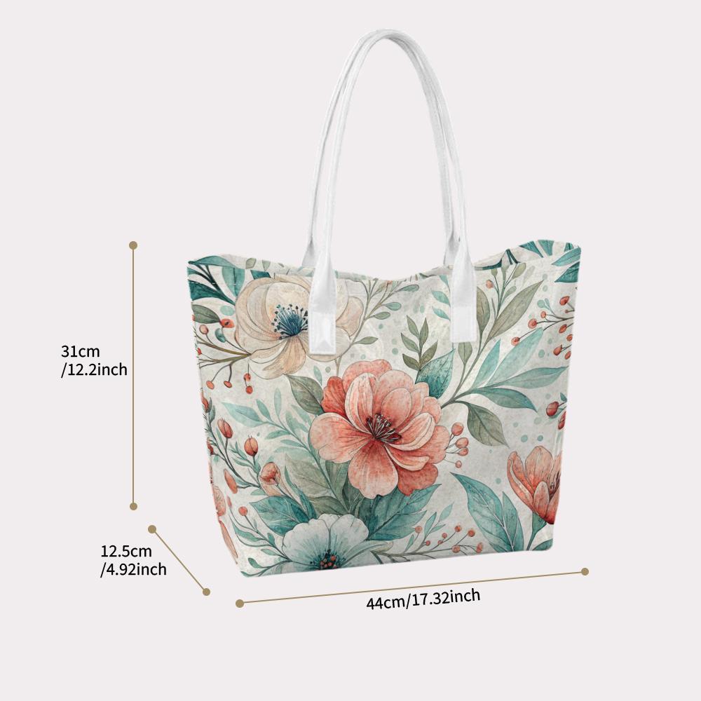 Vintage Floral Print Women's Casual Tote Bag Large Capacity Daily Portable Shoulder Handbag For Shopping Travel