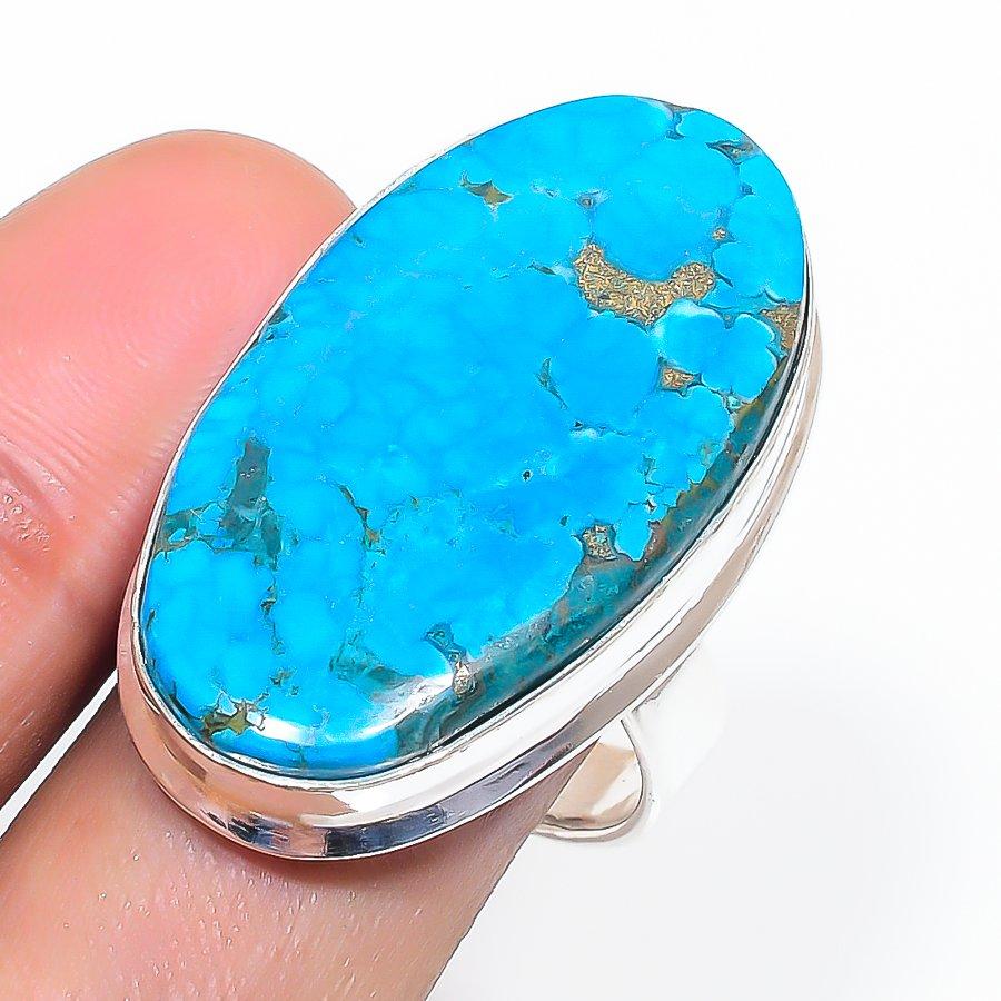 

Natural Tibetan Turquoise Gemstone 925 Sterling Silver Jewelry Ring Size 9 d6s93