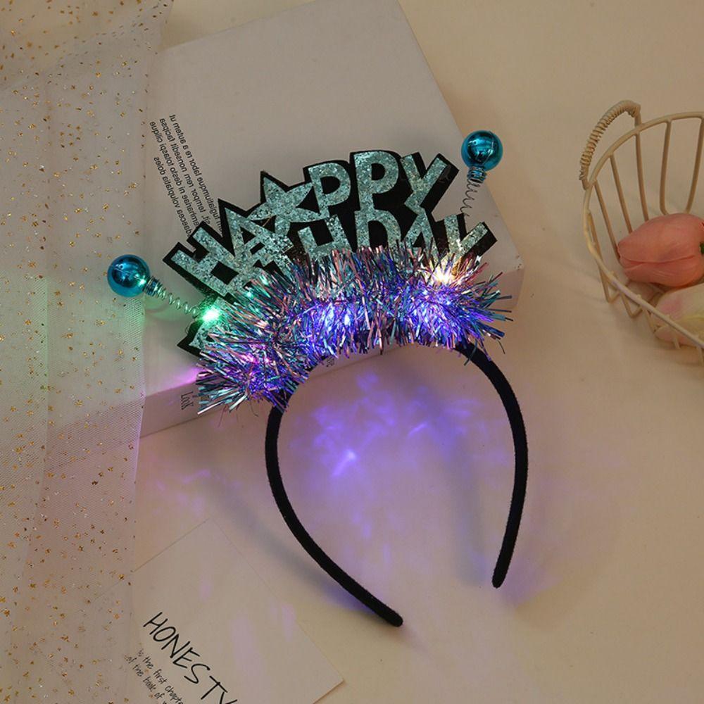 Dopis Happy Birthday Čelenka Plastová koule Dětské Narozeninové gumičky do vlasů LED Light Hoop Girls