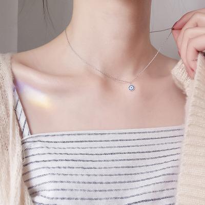 Turkish Devil'S Eye Necklace Simple Full Diamond Round Blue Eyes Zircon Clavicle Chain Female