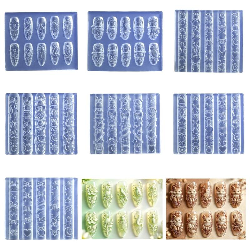 Silicone Nail Art Mold Flexible 3D Embossed Shaping Tool for DIY Nail Decoration, Salon Work and Small Craft Projects