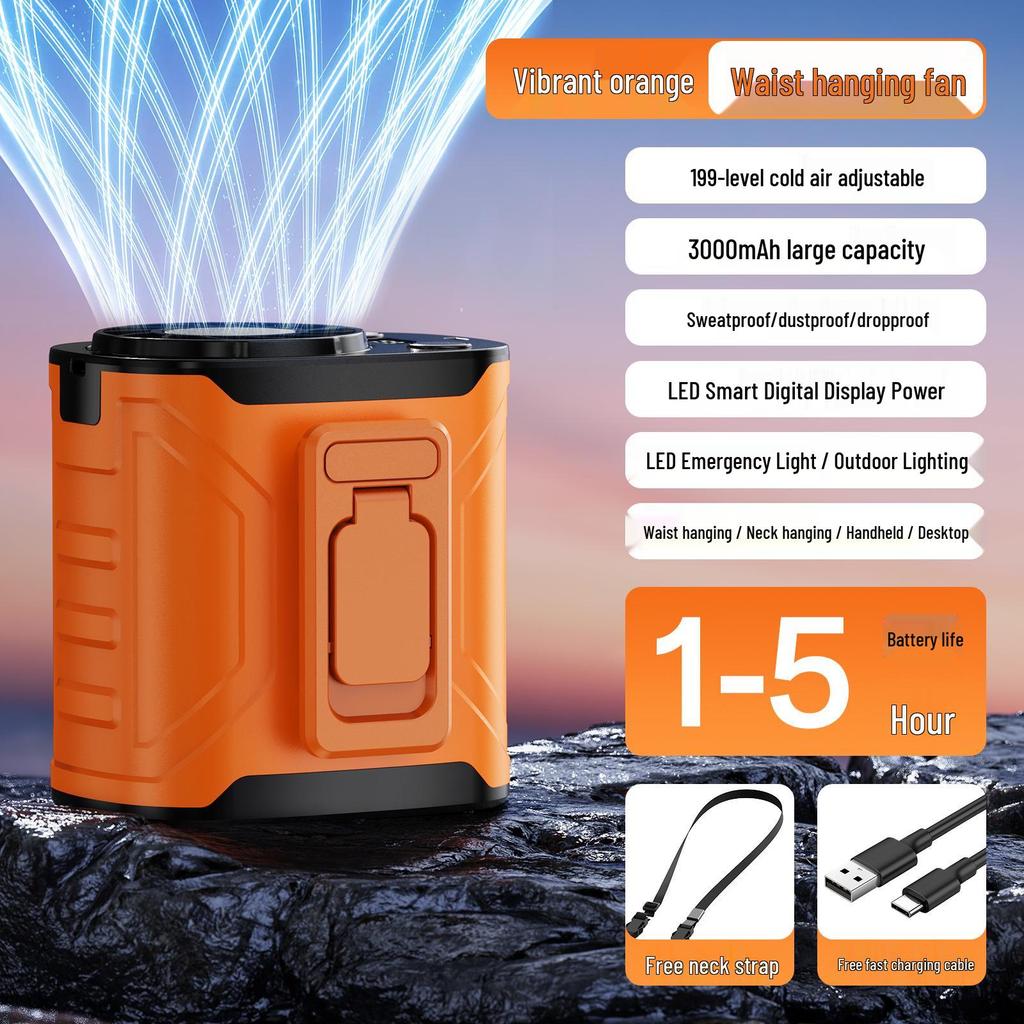 New Style USB Rechargeable Cross-Body/Neck Turbine Fan - Strong Wind, Portable, for Outdoor & Construction Use.