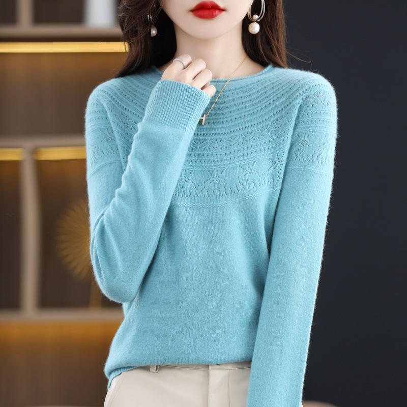 2023 Autumn Women's Pure Wool Round Neck Knit Sweater Cardigan - Stylish & Versatile