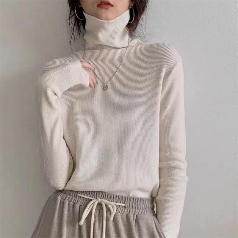 

Осень и зима новый пуловер с высоким воротником женский однотонный мягкий восковой простой универсальный вязаный базовый свитер внутренний топ one size fits all белый