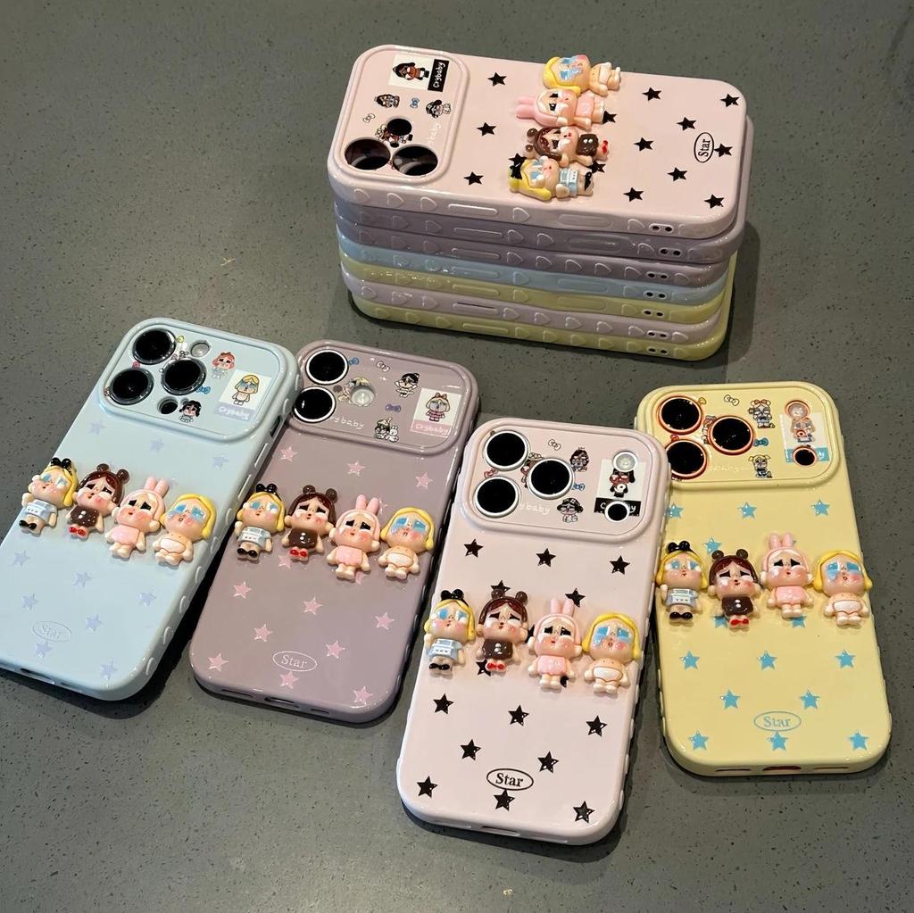 Cute 3D Crying Doll Heart Window Case for iPhone 17/16/15 Pro Max