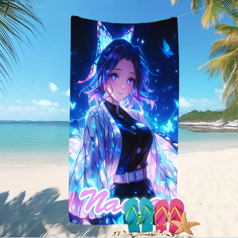 Customizable Personalized Beach Towels Demon Slayer Shinobu Kocho Themed designs.Suitable for the Beach, Yoga, Sports;ideal As Beach Accessories