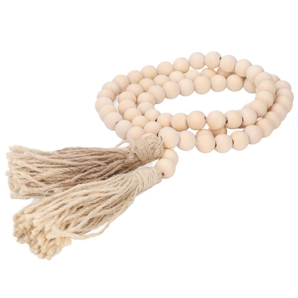 16mm Bead Size Wood Bead Garland 57.87in Boho Wall Hanging Decor Prayer Beads For Coffee Table