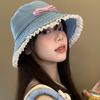Y2K Denim Bucket Hat Big Brimmed Bow Sunscreen Hat Fashion Lace Fisherman Hat  Climbing