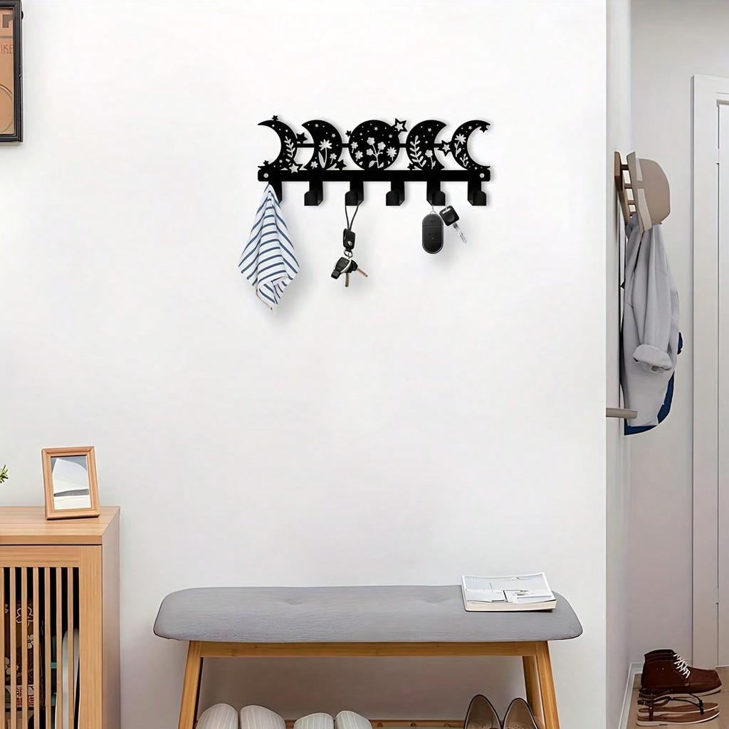 Black Crescent Moon Metal Wall Hook Space Saving Hanging Decor Bohemian Style Minimalist Wall Mounted Storage Home Decor