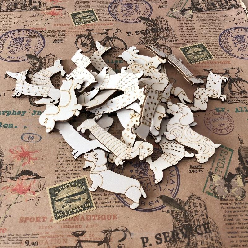 50Pcs Mini Dog Wood DIY Crafts Cutouts Wooden Dog Shaped Slices Embellishments Unfinished Wood Ornaments for Baby Shower Wedding