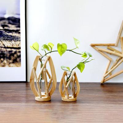 Creative Home Glass Floral Decorate Vase Wooden Vase Hydroponic Pure Handwork Flower Pot