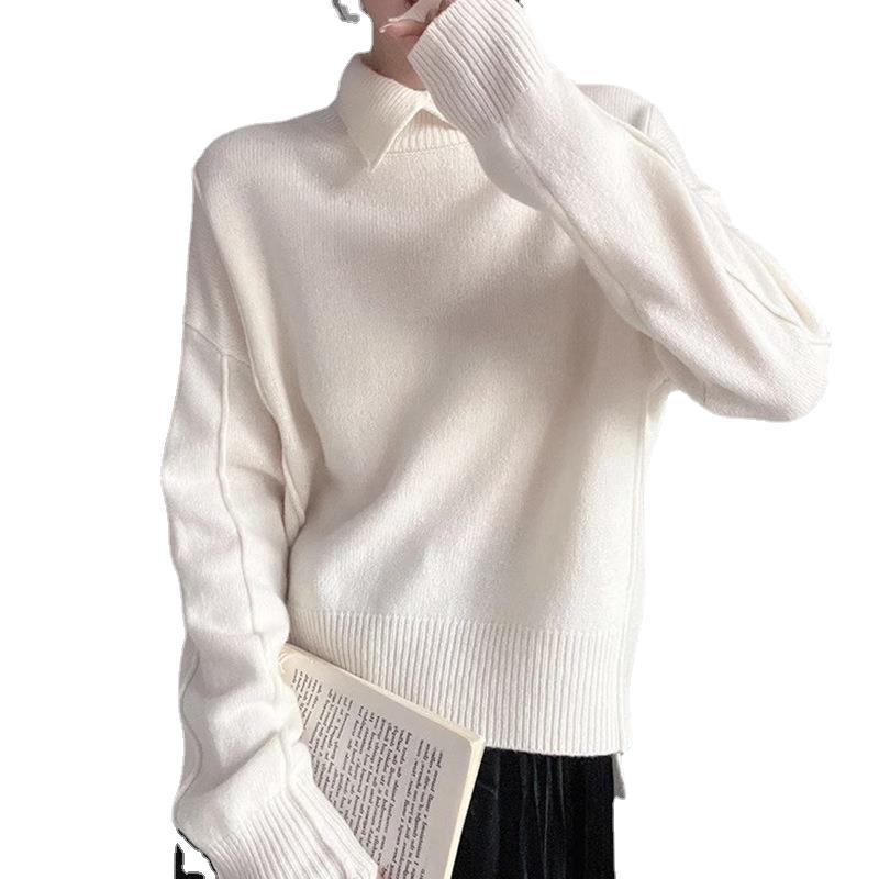 Fashion Versatile Sweater Women Pullover Fall and Winter Inside The Solid Color Knit Tops Comfortable and Versatile