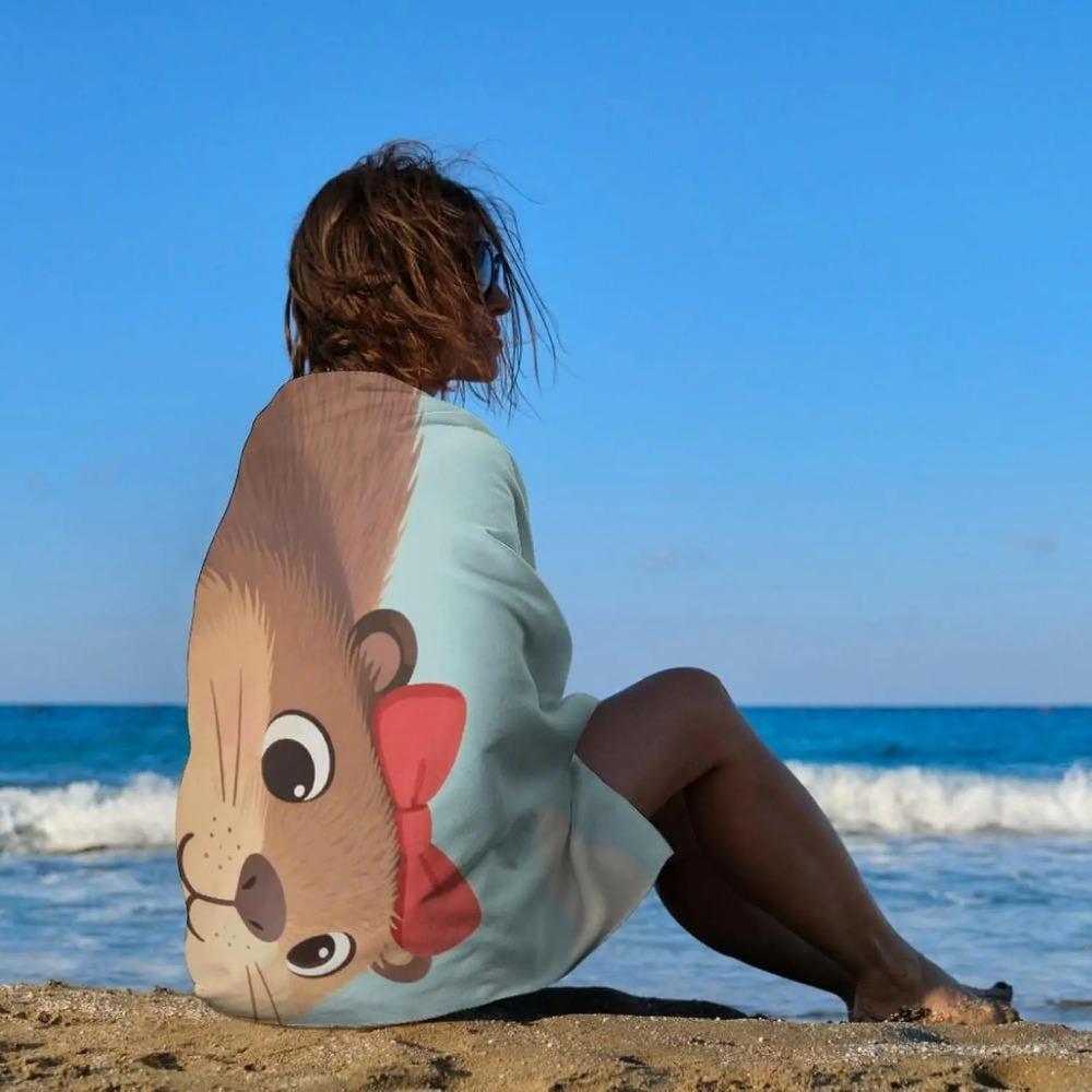 Artistic Cute Capybara Beach Towel, Summer Animal Pattern Quick Dry Absorbent, Large Sandproof Travel Pool Essentials