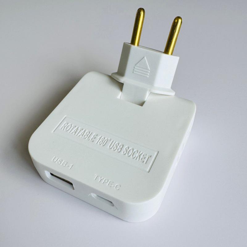 Ultra-Thin Type-C European Power Converter with USB - 3-in-1 Plug