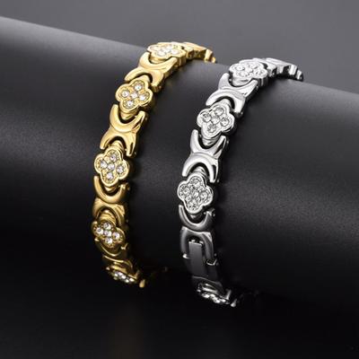 Women Bracelet Flower Shape Sparkling Rhinestones Inlaid Versatile Electroplated Smooth Surface Bracelet Dress Up Jewelry Gift