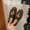 The Finishing Touch~ Knife and Fork Loafers, Genuine Leather One-pedal Lazy Brown Small Leather Shoes, Mandarin Duck Maillard Single Shoes