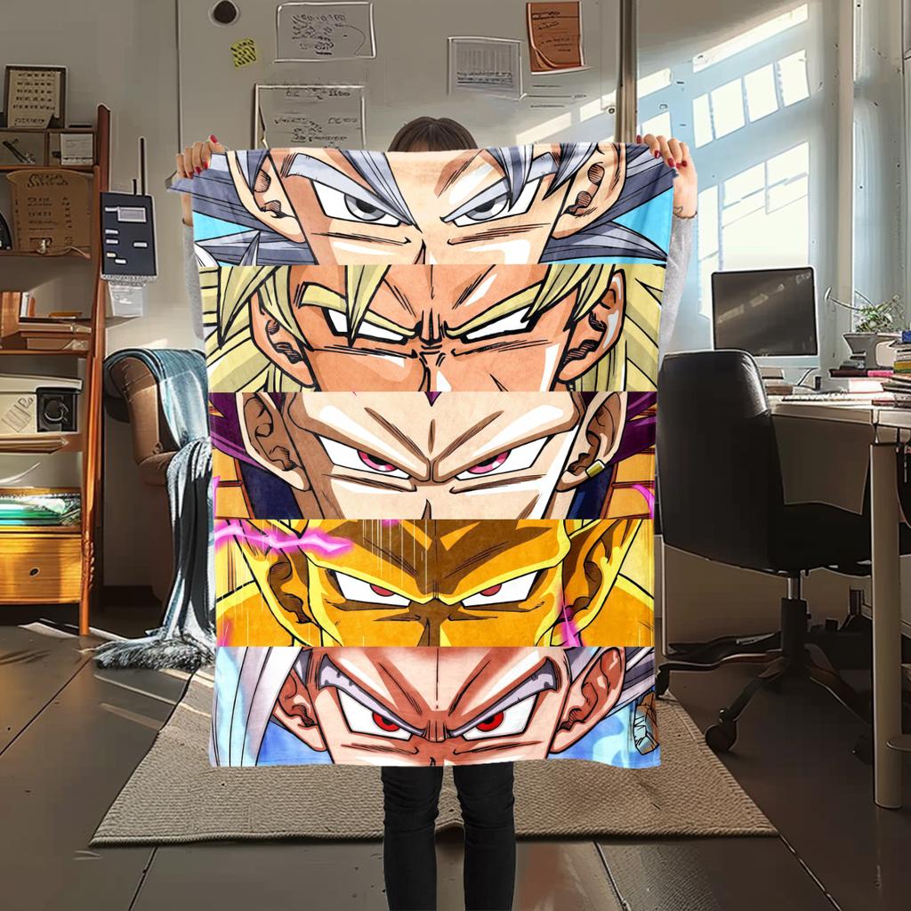 1 szt. Koc flanelowy z nadrukiem Son Goku, Wysokiej jakości, Na wszystkie pory roku, Wystrój domu, Ciepło i komfort, Idealny na prezenty świąteczne