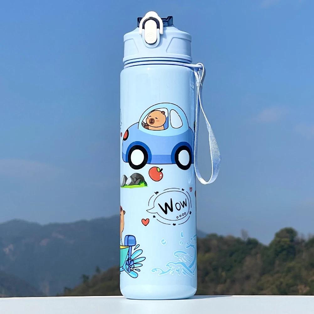 700ml Capybara Cute Water Cup with Straw & Handle Sports Water Bottle Large Capacity Portable Drinking Bottle for Fitness Sports