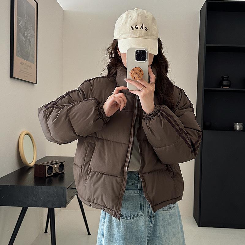 Three-bar short down cotton jacket women's winter new American kendou bread suit short coffee color hooded outside