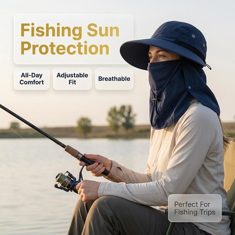 Custom Unisex Upf50+ Uv Protection Sun Hat Detachable Full Face Neck Flap Wide Brim Breathable Mesh Outdoor Fishing Hiking Hat