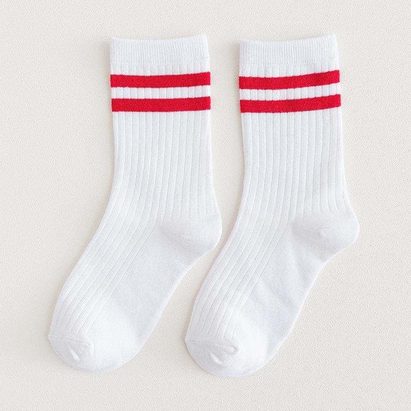 Harajuku Retro Wine Red Crew Socks Cotton Knitting Striped Long Socks Stripe Japanese High School Girls Cute Loose Socks Fashion