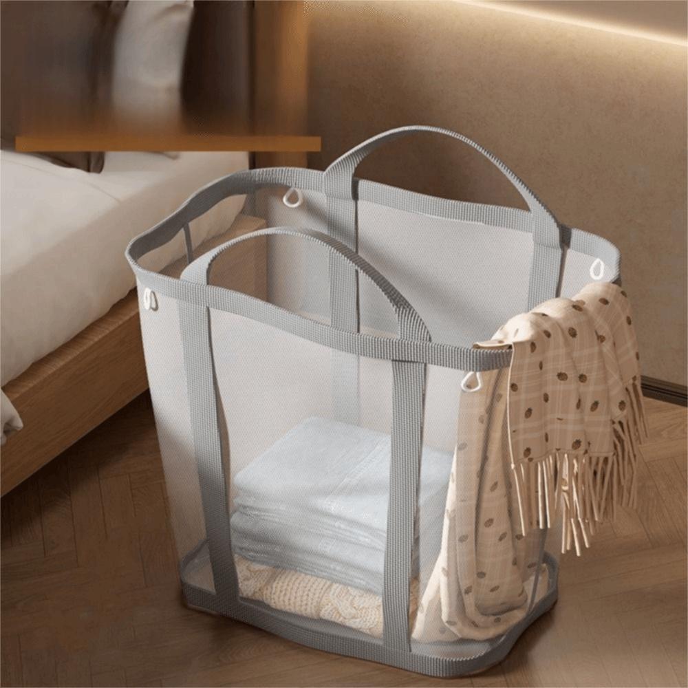 Wall Mounted Nylon Mesh Laundry Basket Large Capacity Breathable Dirty Clothes Basket with Handle Space Saving