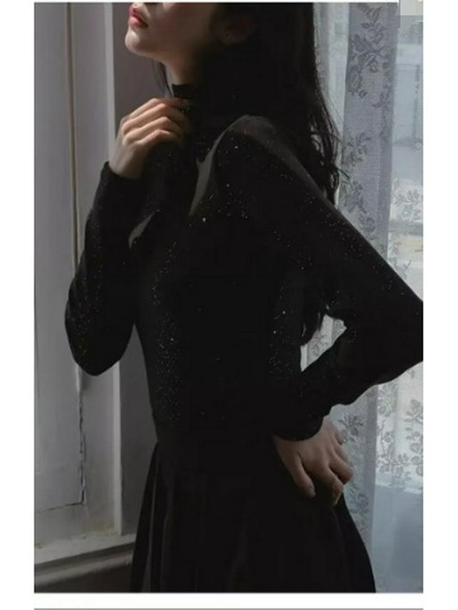 Velvet Sequin Women's Semi-High Neck Slimming Winter Base Layer T-Shirt - Plus Size Available