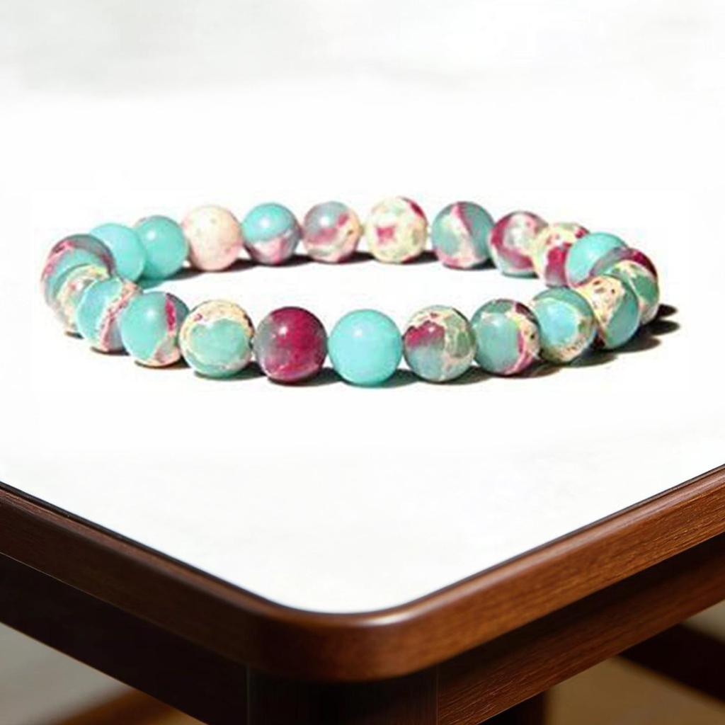8mm Agate Natural Stone Bracelet - Fashionable Single Strand Elastic Beaded Bracelet with Round Crystal Beads