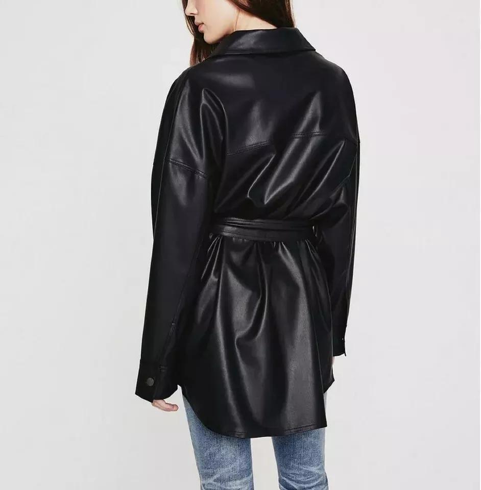 Women's Genuine Lambskin Leather Shirt Stylish Black Handmade Casual Formal Wear