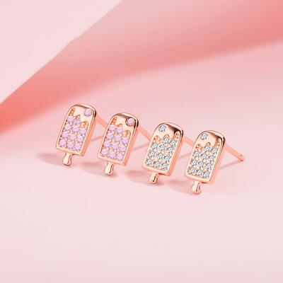 S925 Sterling Silber Eis Ohrstecker Spaß Wind Rosa Eis Ohrringe Sommer Einfache Kleine Eis am Stiel Ohrringe