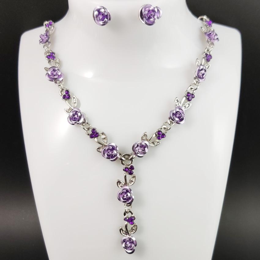 Rose Alloy Bridal Jewelry Set: European & American Style Necklace and Dress Accessories