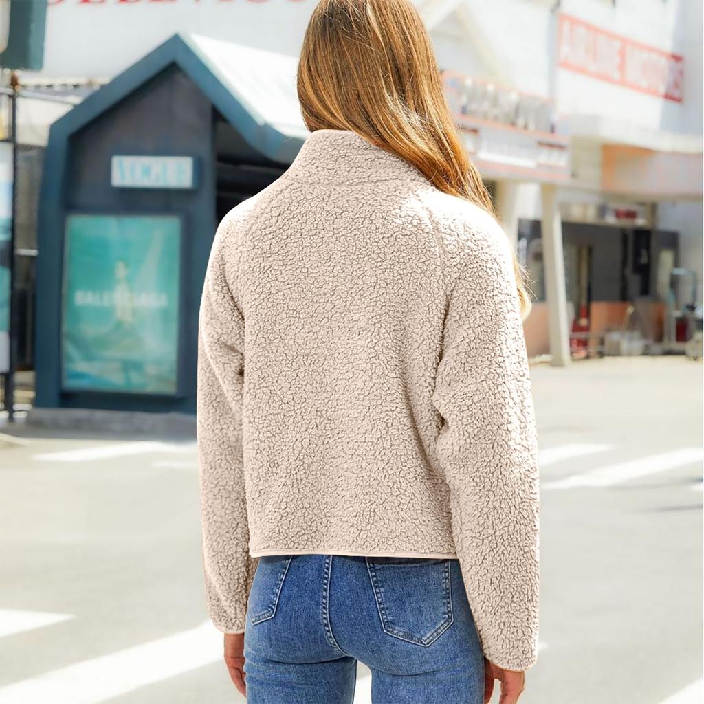 Women's Zipper Color Casual Pocket Jacket Sweatshirt Coats