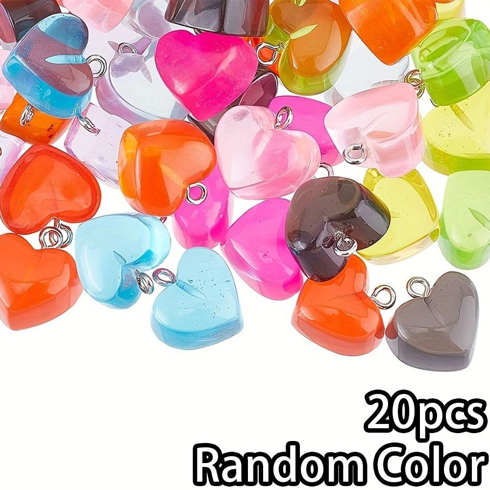 4/15pcs Resin Heart Pendant, Randomly Mixed Colors, Peach Heart Pendant Material, DIY Bracelet, Necklace, Earring, Keychain, Foot Chain