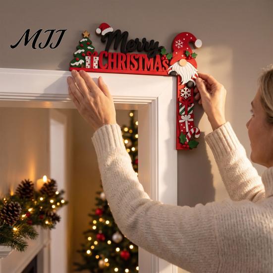 Indoor Holiday Door Sign Christmas Wooden Corner Decor, Festive Gnome/Gingerbread House/Letter Frame Sign, No Unique Gift Idea Drill Topper