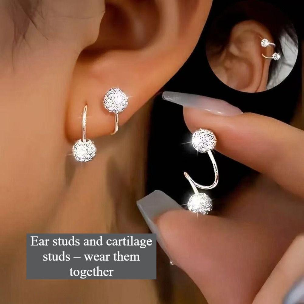1 Pair Double-ended Stud Earrings Spiral Piercings Luxury Earrings Rhinestone Earrings  Women