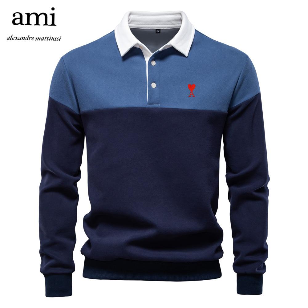 AMI Besticktes Frühling Neues Langarm Polo-Kragen Sweatshirt Herren Übergröße Hohe Qualität Lässig Herren Sweatshirt