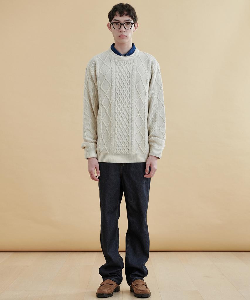 PLAC Cable Basic Round Neck Knit Ivory