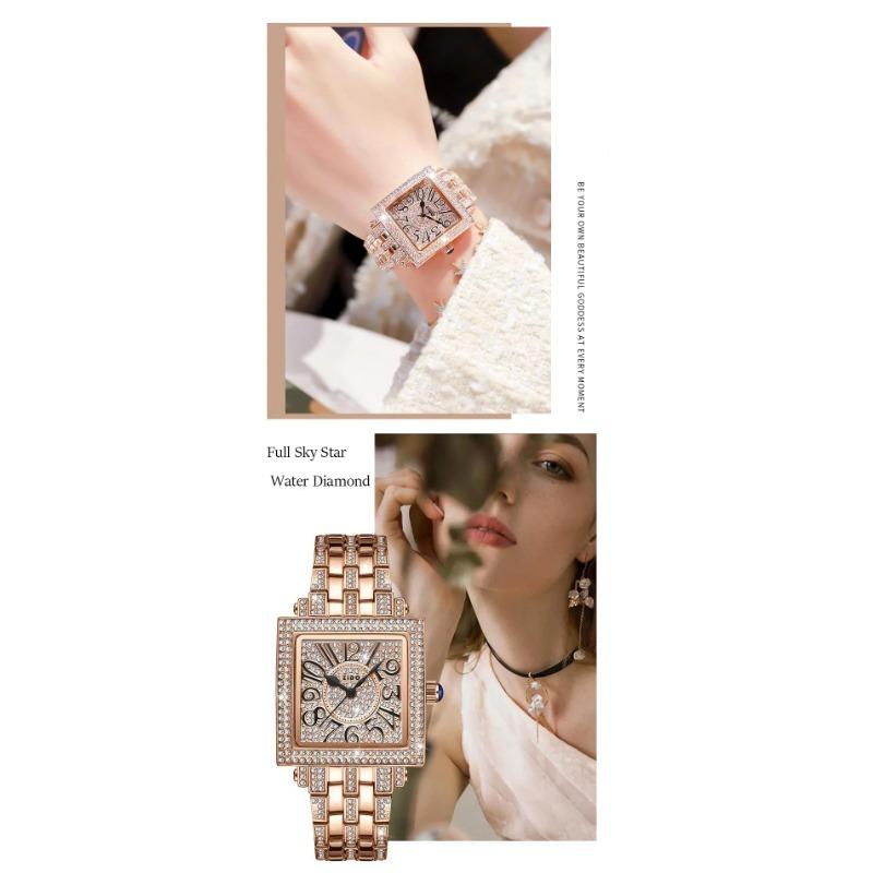 UTHAI Damski Zegarek Marka Lekki Luksus Retro Zaawansowany Wodoodporny Diamentowy Pełne Niebo Gwiazdy Kwadratowy Damski Modny Kwarcowy Zegarek