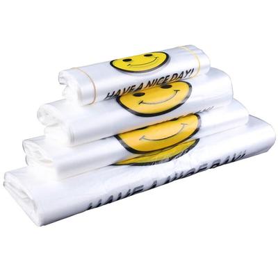 JNL White Smile Face Plastic Carry Bags