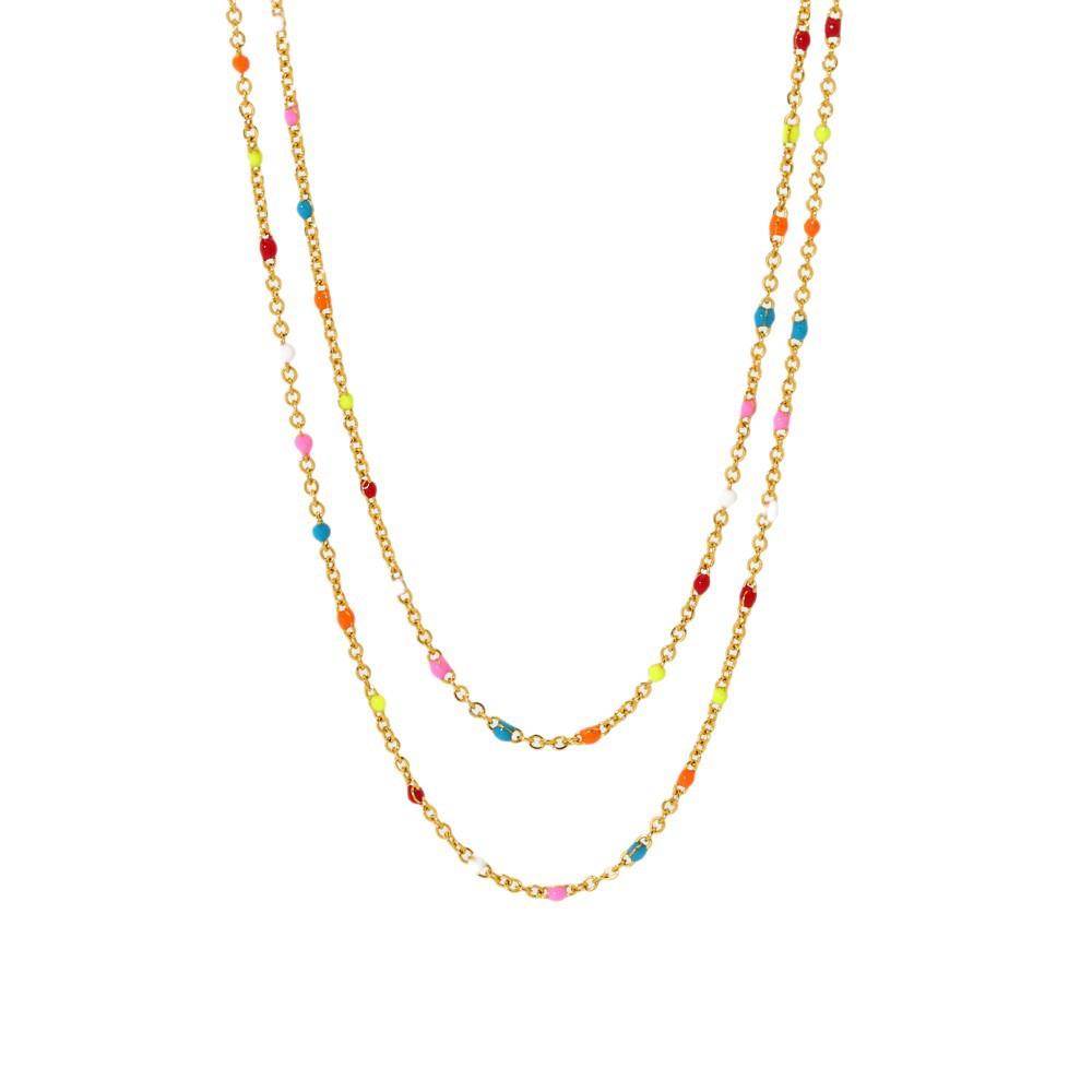 European and American ins personalized color dripping bean chain plated 18K gold stainless steel necklace stacked jewelry women