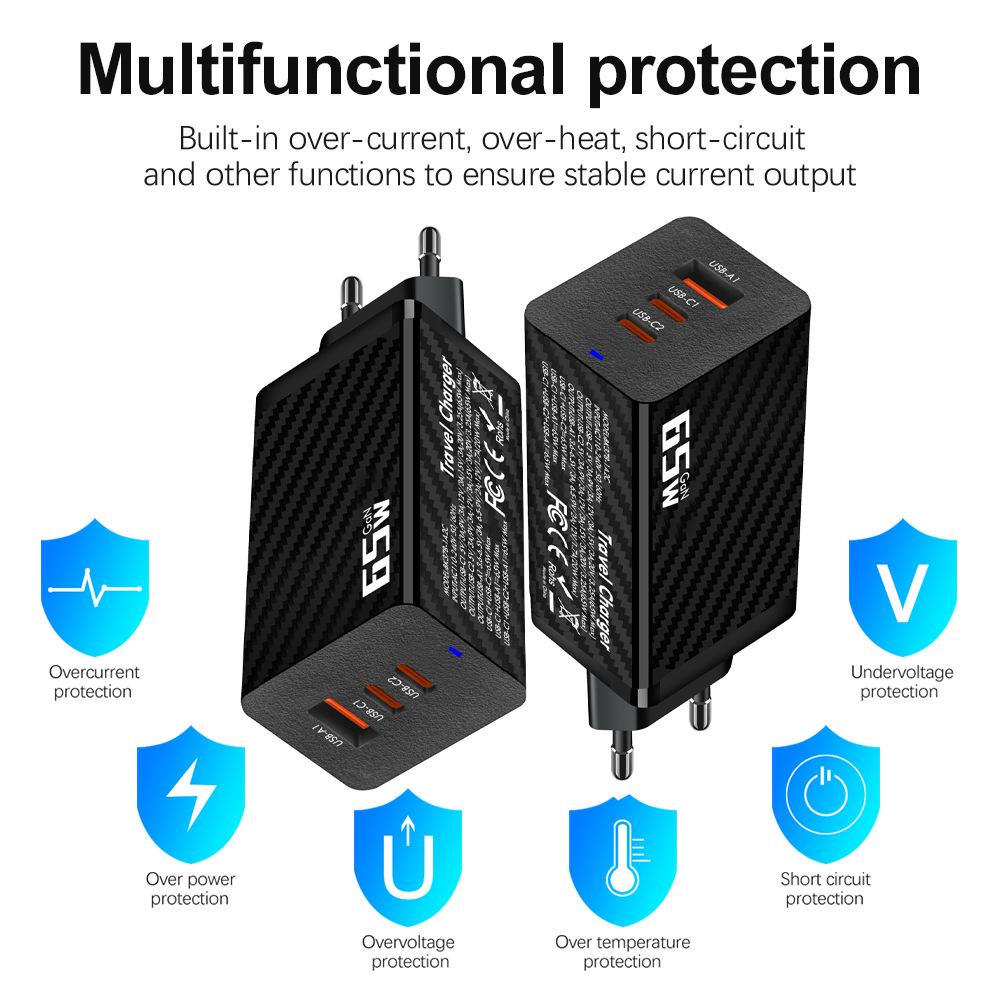 65W GaN Fast Charger: Gallium Nitride PD Adapter with EU, US, UK, AU, KR Compatibility for Mobile and Computer Devices