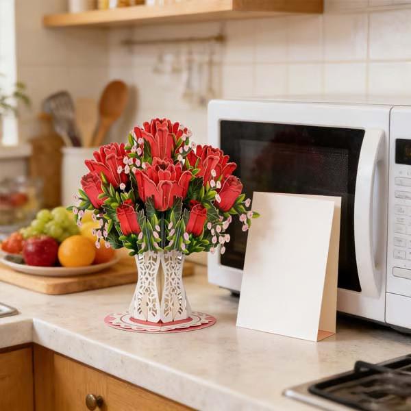 Ewige Blüte Popup-Karte für Valentinstag und Muttertag mit Laserschnitt-Motiv