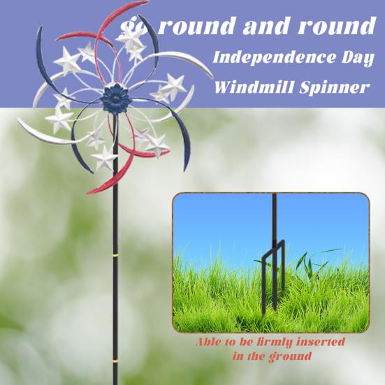 

Yousheng Independence Day Star Wind Spinner with Stake Weather-proof Outdoor Garden Yard Lawn Patriotic Metal Rotary Windmill Ground Spike Decoration