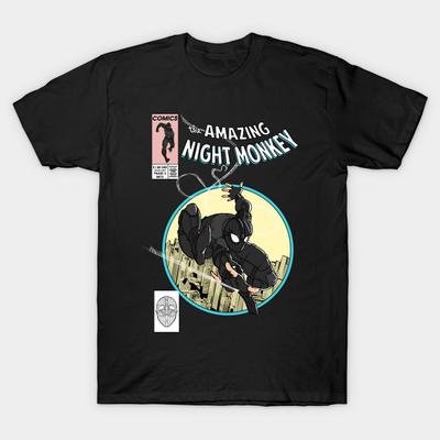 Asian Size Men Print T-shirt Amazing Night Monkey No-Cut Heat Transfer Print Cotton Tshirt