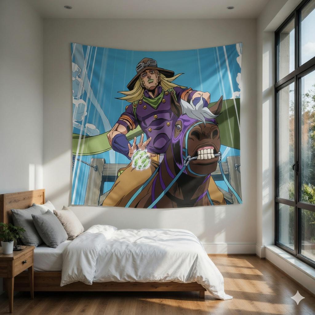 Anime Cowboy Tapestry Horse Rider Wall Hanging Aesthetic Retro Manga Room Decor For Bedroom Dorm College Cool Wall Art Backdrop